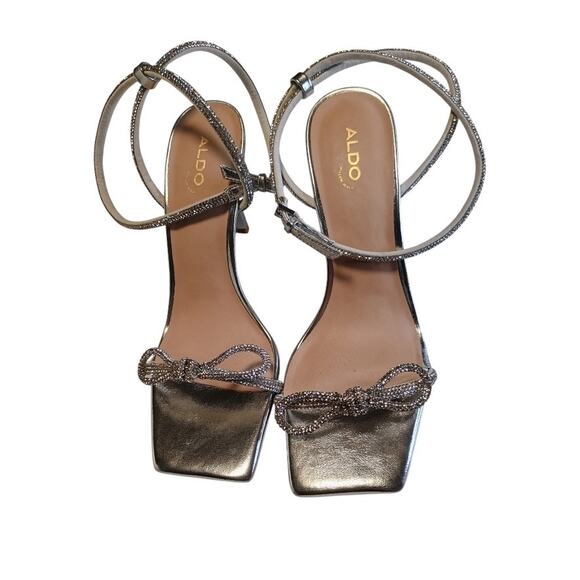 Aldo, Barrona, silver rhinestone strappy 4” heels Dressy, Formal, Bow, women 9 - Picture 13 of 13